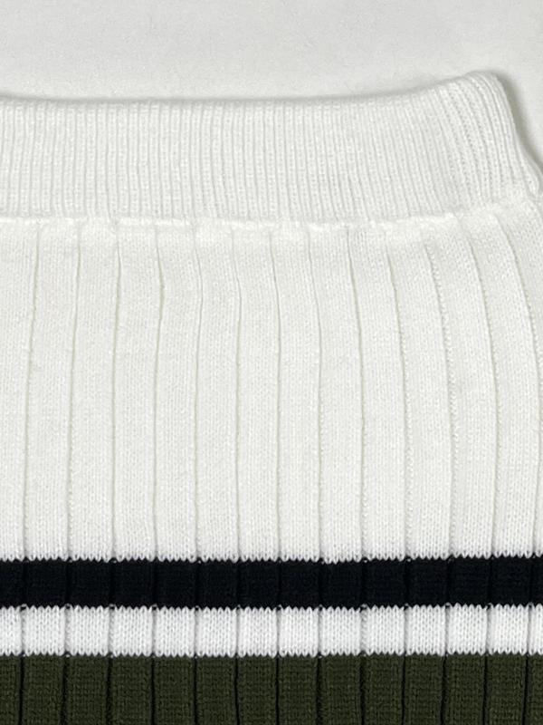 Women's Colorblock Striped Print Crew Neck Sweater & Bodycon Skirt Two-piece Set, Casual Fashion Cozy Knitwear Set for Daily Outdoor Wear, Women Knitwear for Spring & Fall
